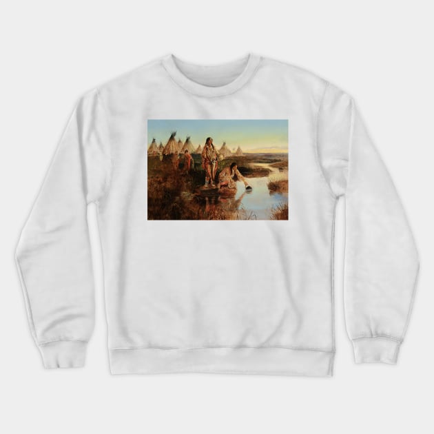 “Water for Camp” by Charles M Russell Crewneck Sweatshirt by PatricianneK